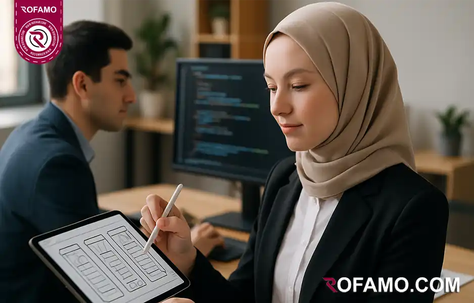 نمایش مهارت‌های طراح سایت حرفه‌ای در جویبار شامل کدنویسی و طراحی UI